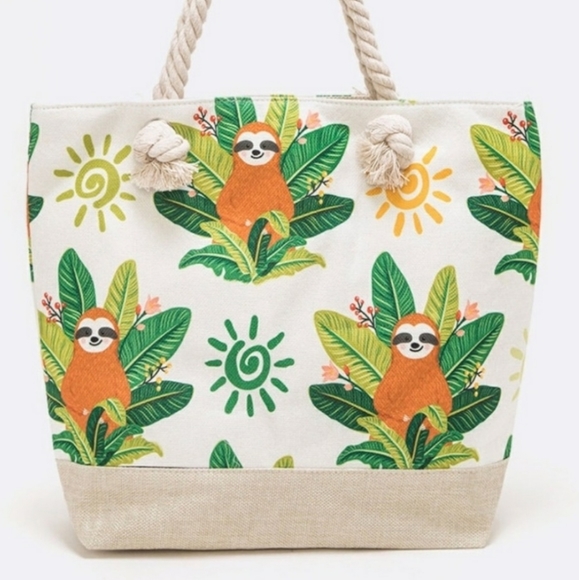 Handbags - Sloth Zip Top Canvas Tote